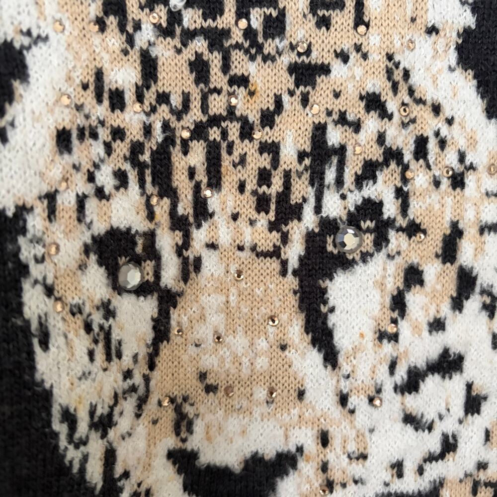 St. John Gray Knit Cheetah Mock Neck Sweater size Medium Vintage - Picture 3 of 8